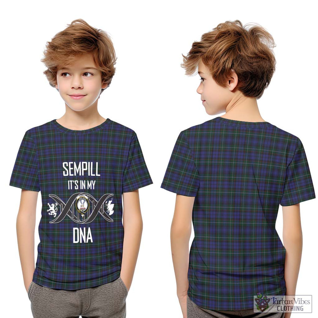 Sempill (Semple) Tartan Kid T-Shirt with Family Crest DNA In Me Style Youth XL Size14 - Tartanvibesclothing Shop