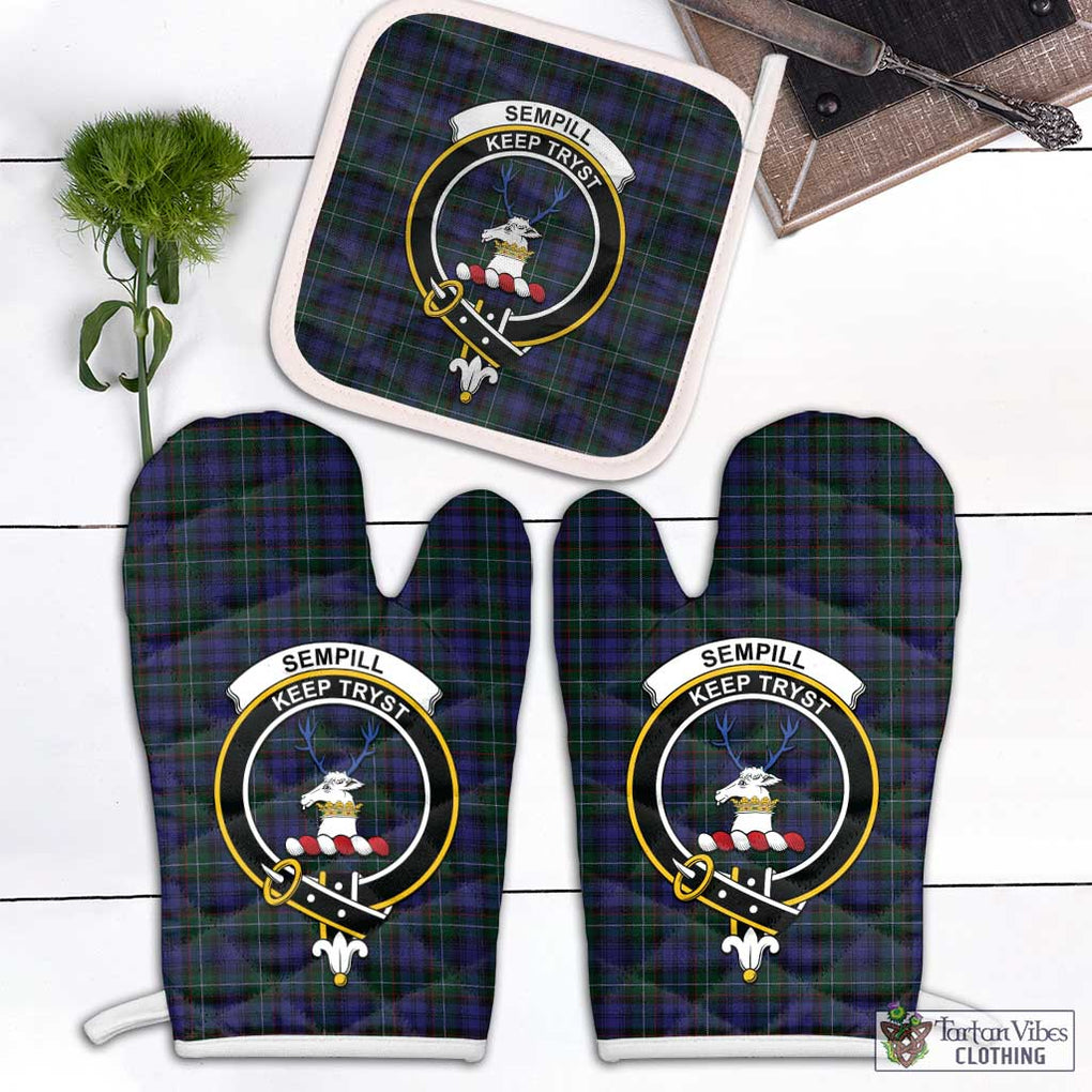 Sempill (Semple) Tartan Combo Oven Mitt & Pot-Holder with Family Crest Combo 1 Oven Mitt & 1 Pot-Holder White - Tartan Vibes Clothing