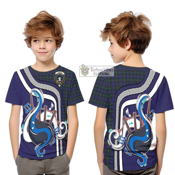 Tartan Vibes Clothing Sempill Tartan Kid T-Shirt with Epic Bagpipe Style