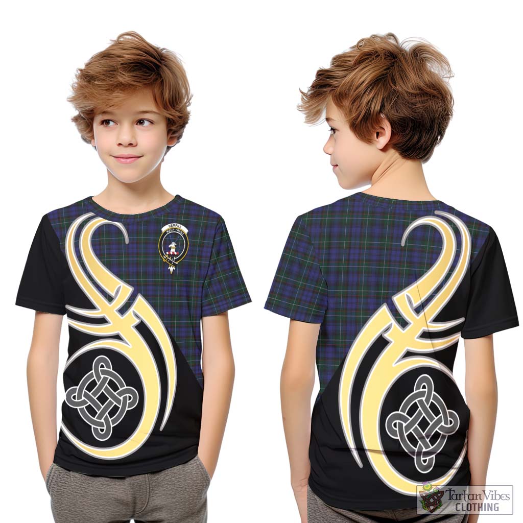 Sempill (Semple) Tartan Kid T-Shirt with Family Crest and Celtic Symbol Style Youth XL Size14 - Tartan Vibes Clothing