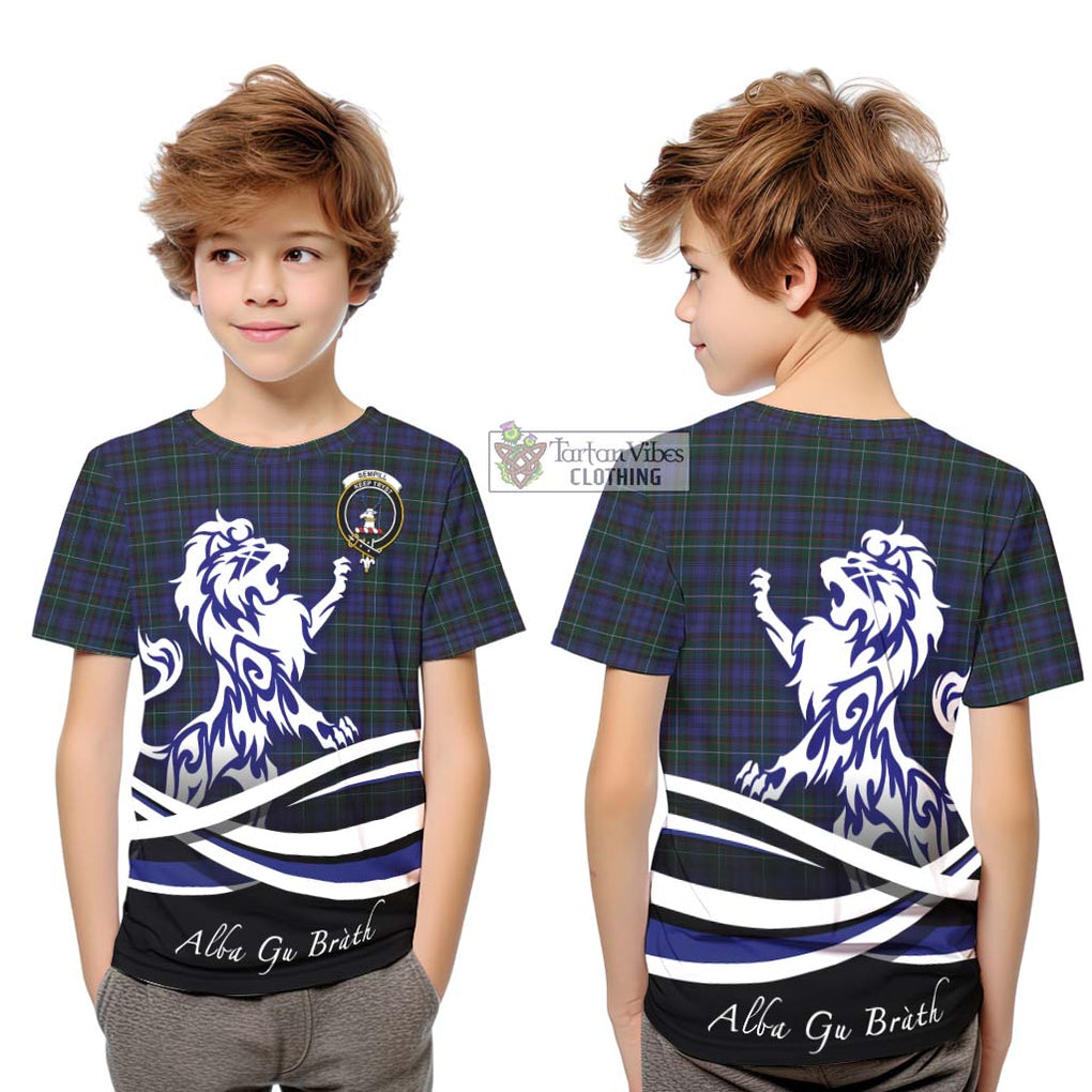 Sempill (Semple) Tartan Kid T-Shirt with Alba Gu Brath Regal Lion Emblem Youth XL Size14 - Tartanvibesclothing Shop