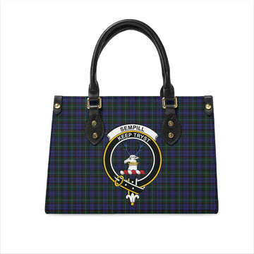Sempill Tartan Leather Bag with Family Crest