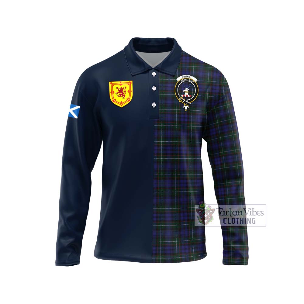 Sempill (Semple) Tartan Long Sleeve Polo Shirt Alba with Scottish Lion Royal Arm Half Style Unisex - Tartan Vibes Clothing