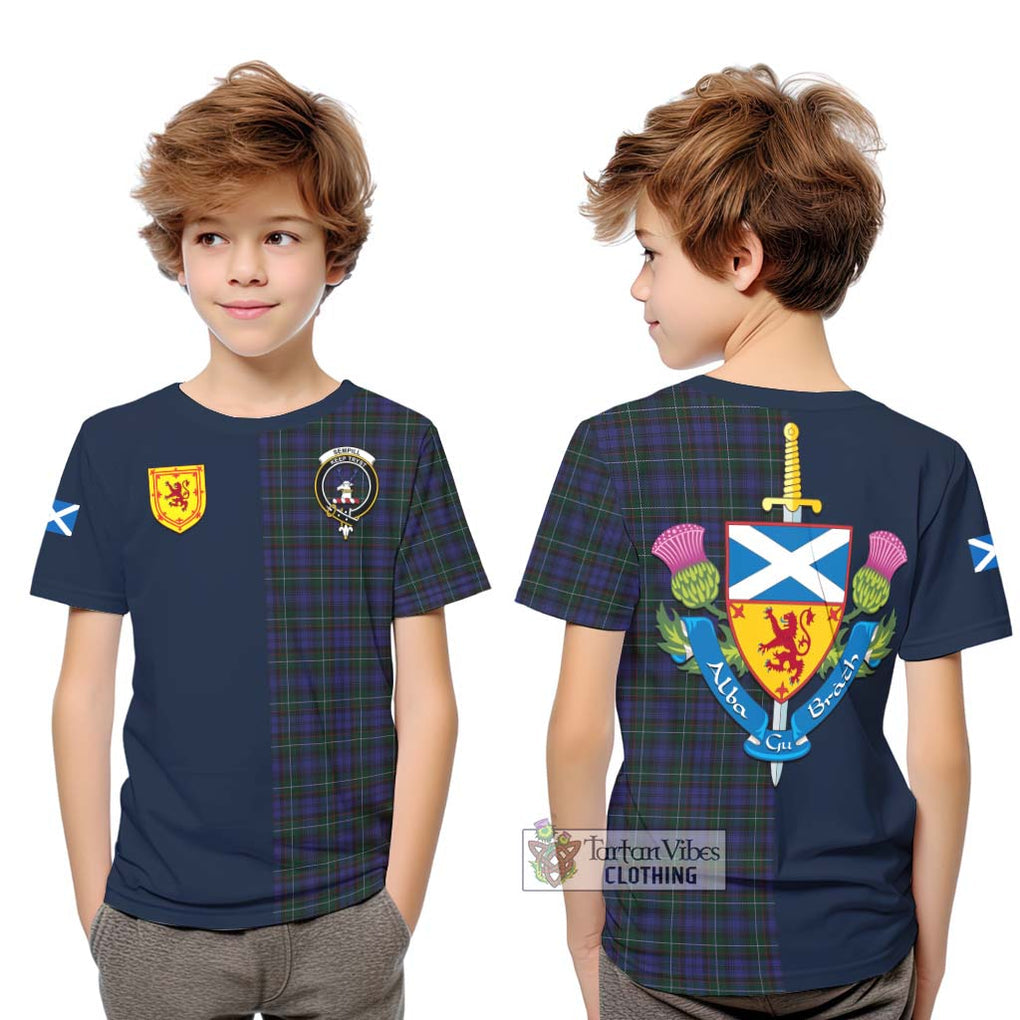 Tartan Vibes Clothing Sempill Tartan Kid T-Shirt with Scottish Lion Royal Arm Half Style