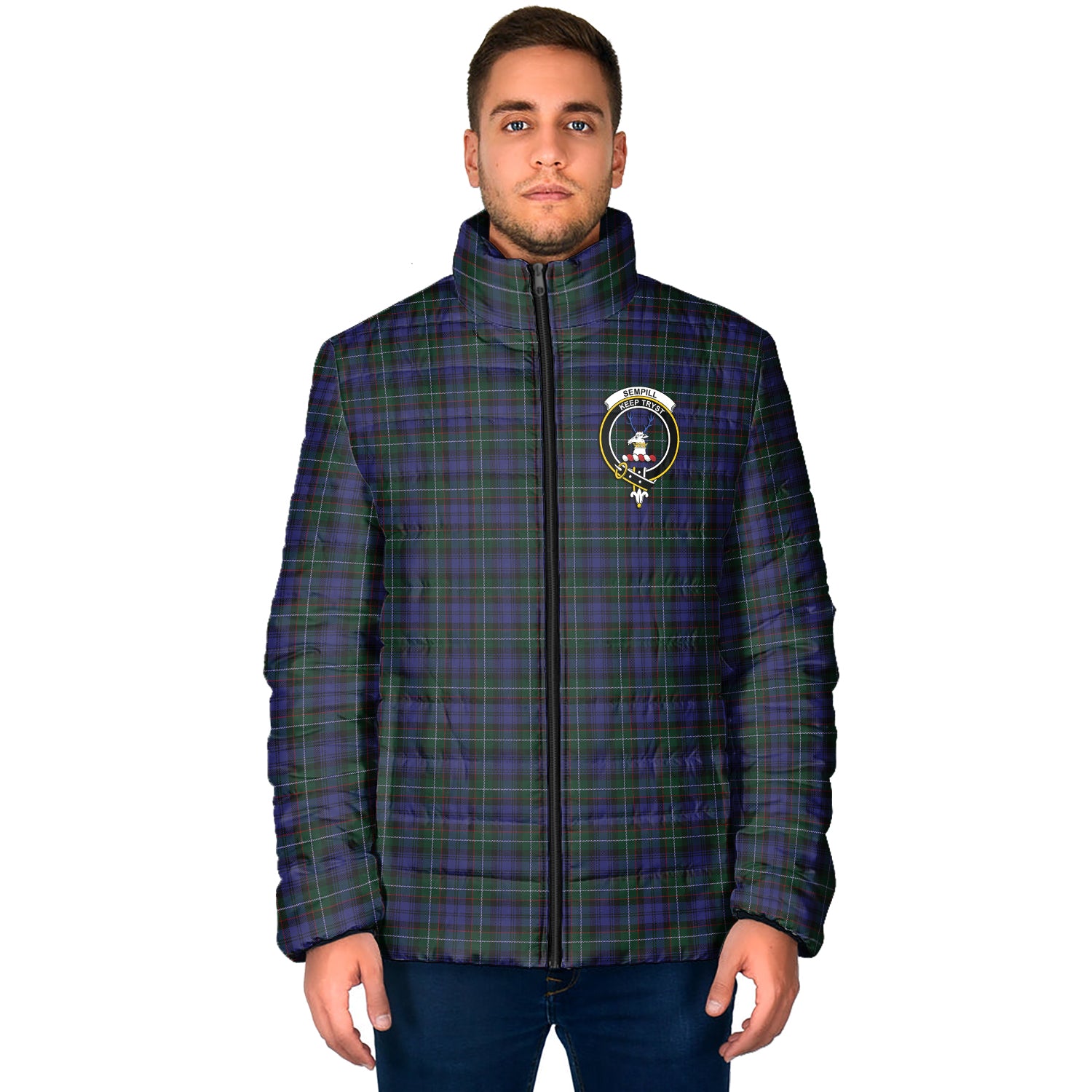 Sempill (Semple) Tartan Padded Jacket with Family Crest - Tartan Vibes Clothing
