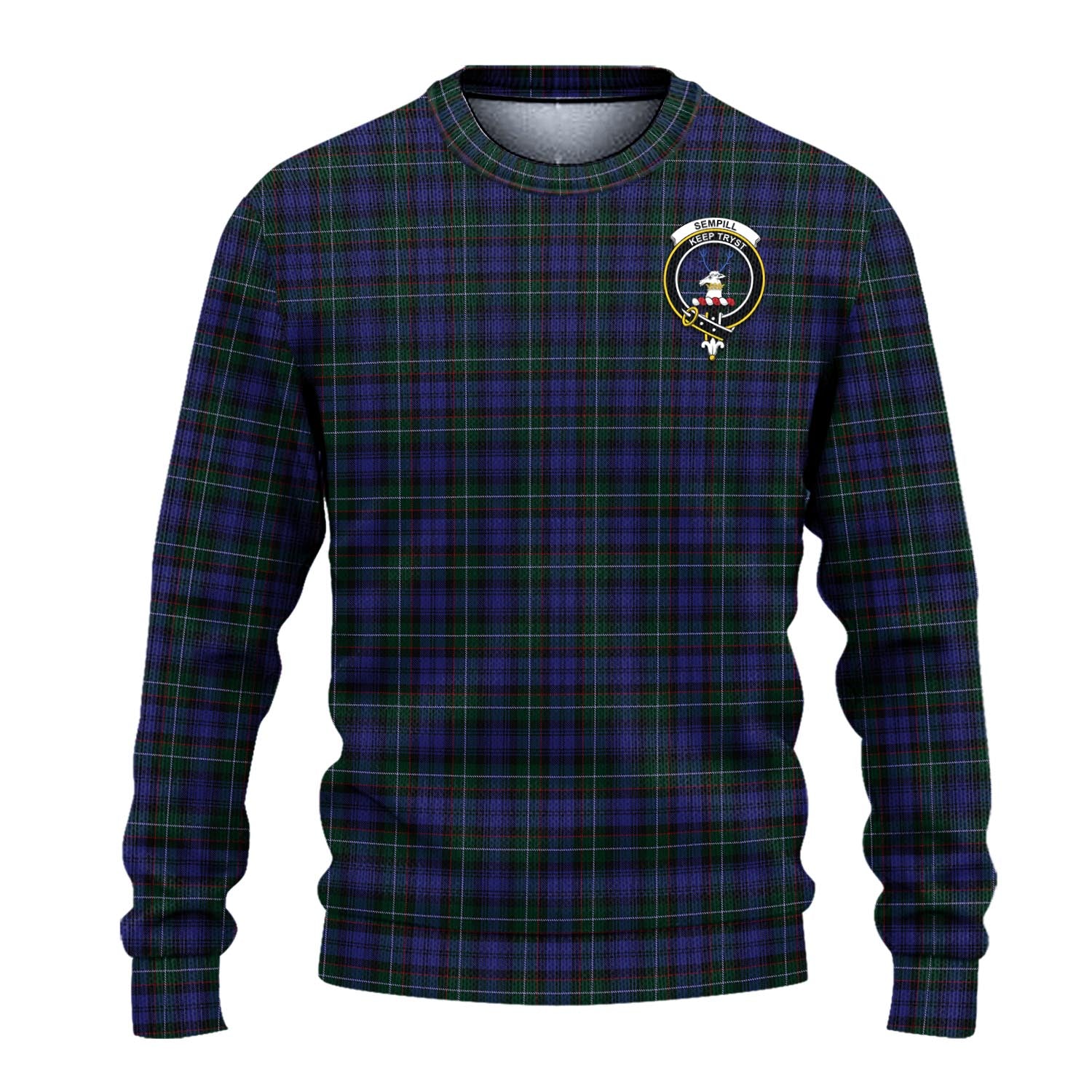 Sempill Tartan Knitted Sweater with Family Crest - Tartanvibesclothing