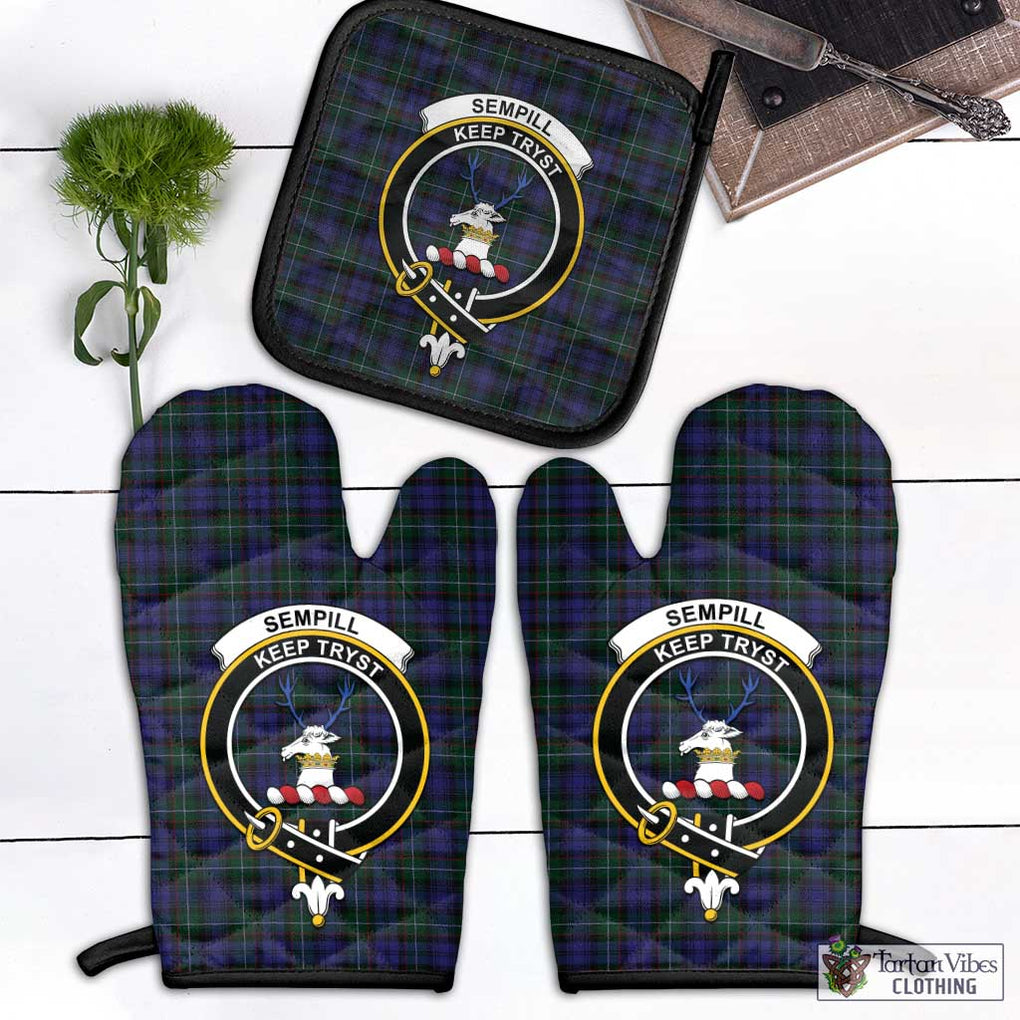 Sempill (Semple) Tartan Combo Oven Mitt & Pot-Holder with Family Crest Combo 1 Oven Mitt & 1 Pot-Holder Black - Tartan Vibes Clothing