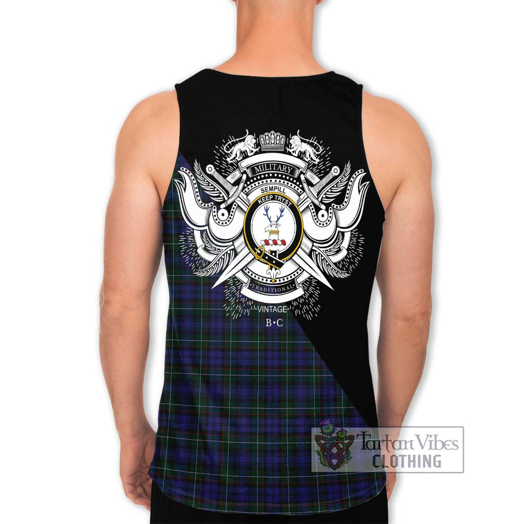 Sempill (Semple) Tartan Men's Tank Top with Family Crest and Military Logo Style - Tartanvibesclothing Shop