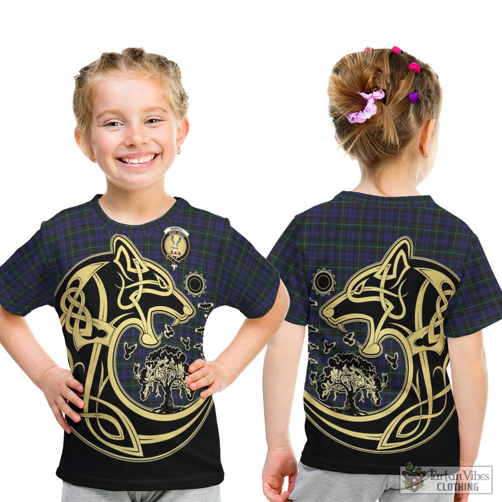 Sempill (Semple) Tartan Kid T-Shirt with Family Crest Celtic Wolf Style - Tartan Vibes Clothing