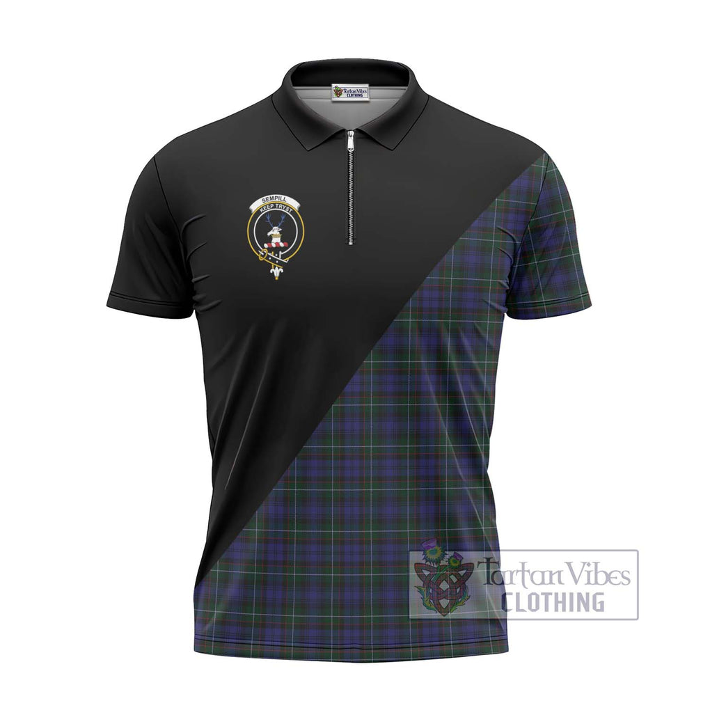 Sempill (Semple) Tartan Zipper Polo Shirt with Family Crest and Military Logo Style - Tartanvibesclothing Shop