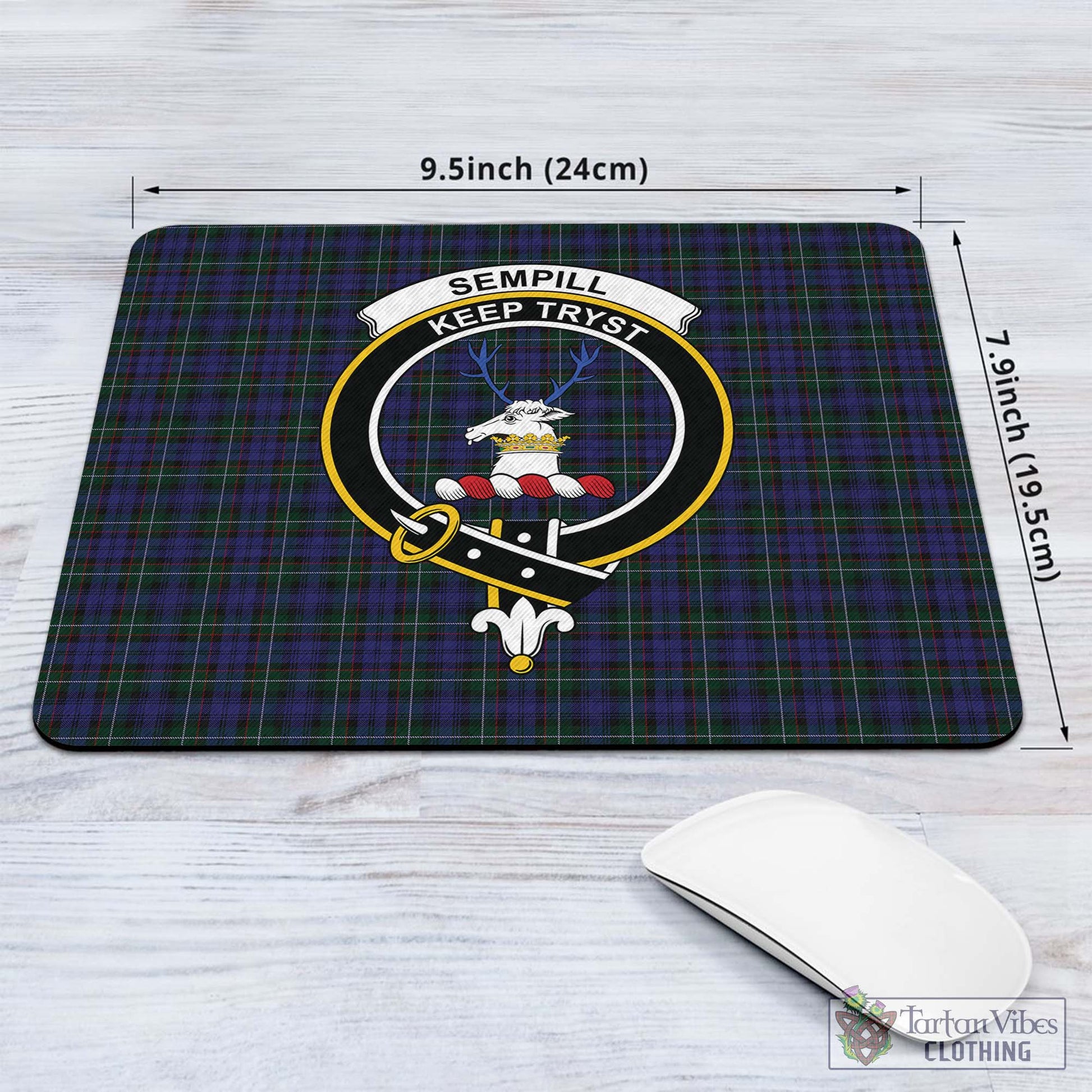Tartan Vibes Clothing Sempill Tartan Mouse Pad with Family Crest