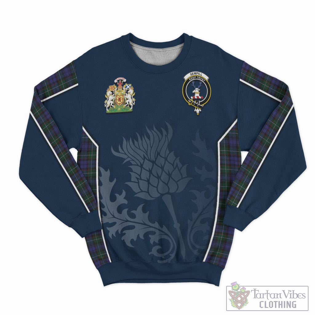 Tartan Vibes Clothing Sempill Tartan Sweatshirt with Family Crest and Scottish Thistle Vibes Sport Style