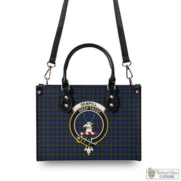Sempill (Semple) Tartan Luxury Leather Handbags with Family Crest - Tartan Vibes Clothing