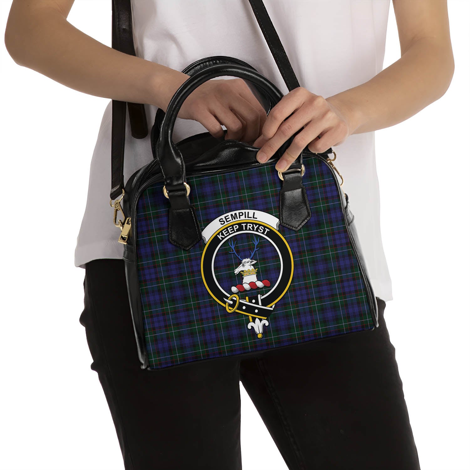 Sempill Tartan Shoulder Handbags with Family Crest - Tartanvibesclothing