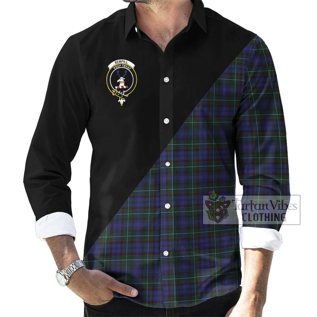 Sempill (Semple) Tartan Long Sleeve Button Shirt with Family Crest and Military Logo Style - Tartanvibesclothing Shop