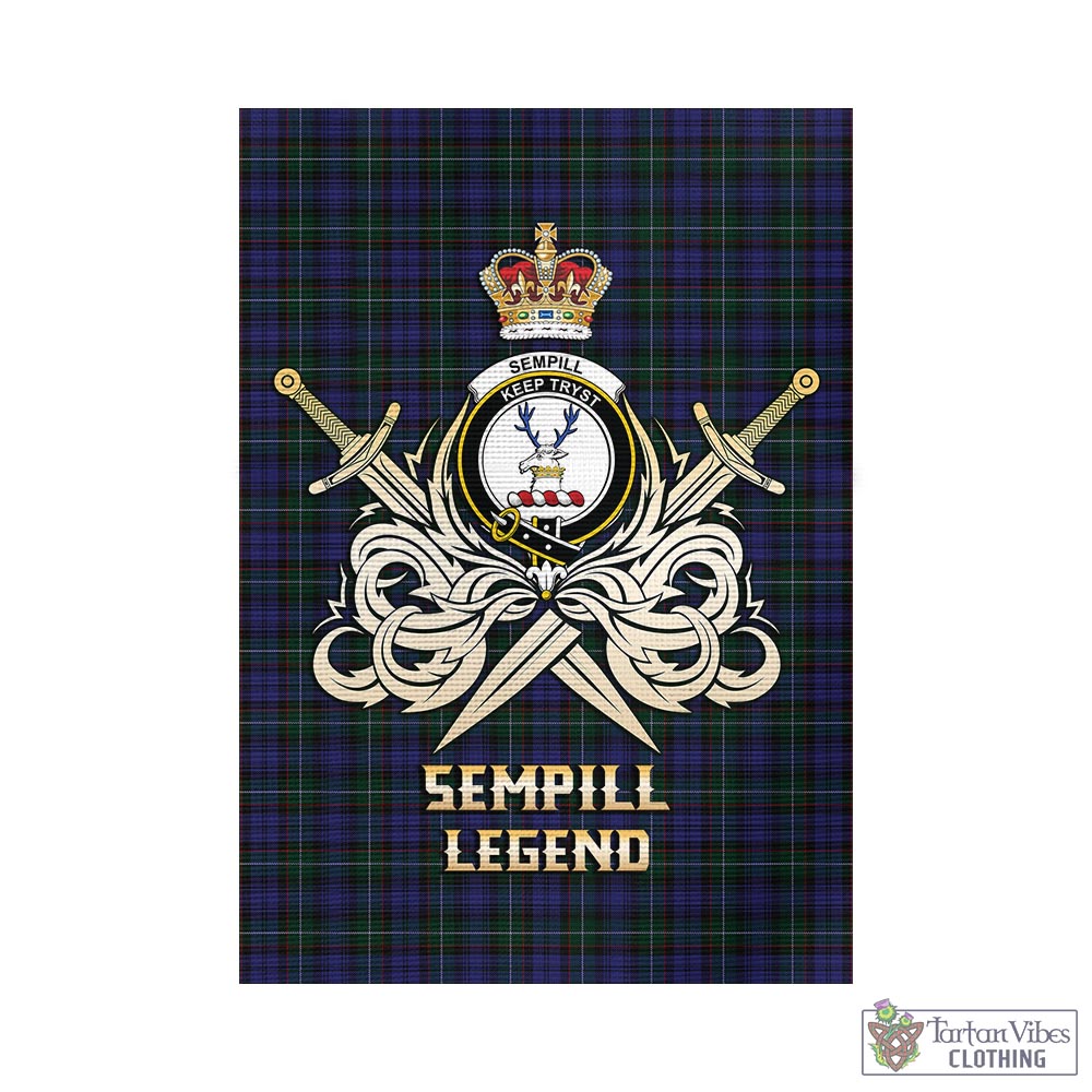 Tartan Vibes Clothing Sempill Tartan Flag with Clan Crest and the Golden Sword of Courageous Legacy