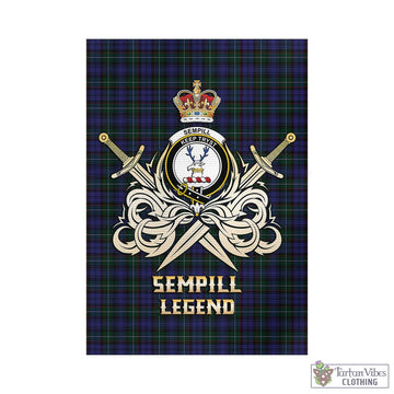 Sempill (Semple) Tartan Garden Flag with Clan Crest and the Golden Sword of Courageous Legacy