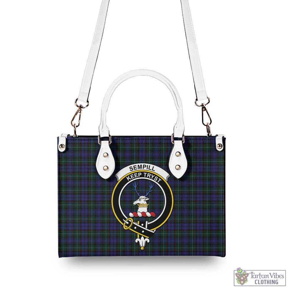 Tartan Vibes Clothing Sempill Tartan Luxury Leather Handbags with Family Crest