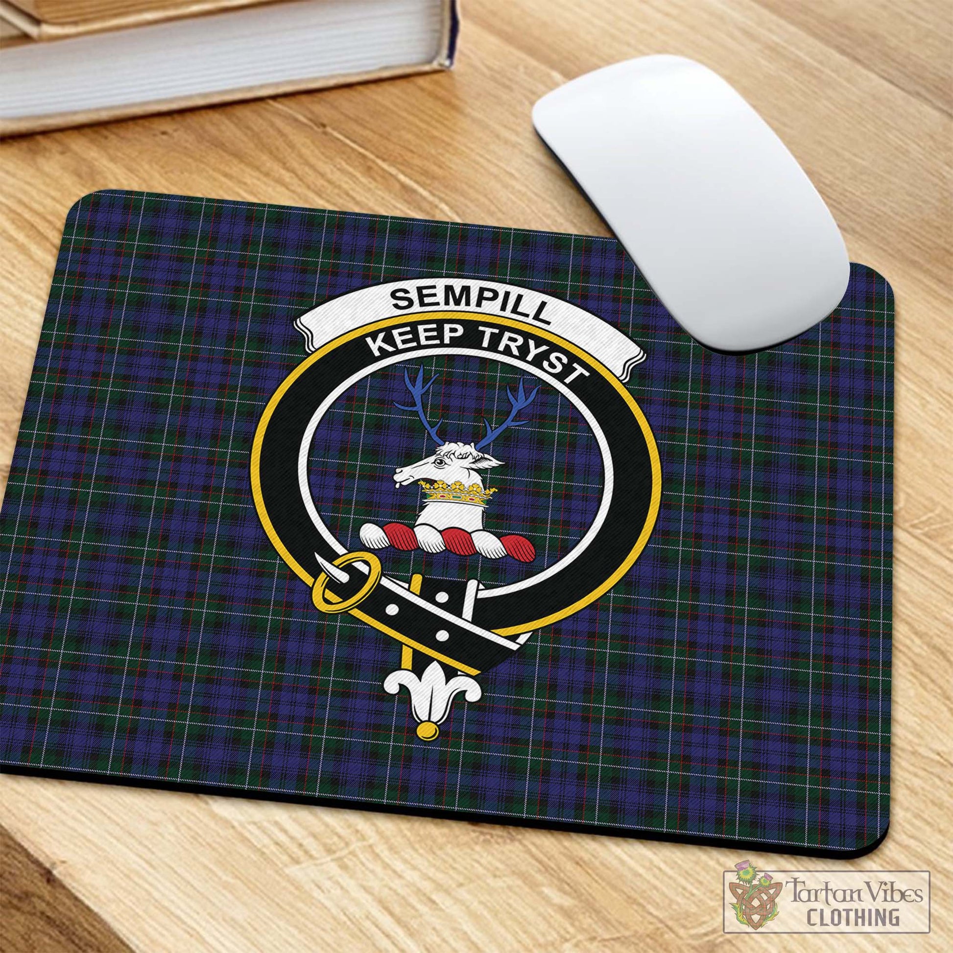 Tartan Vibes Clothing Sempill Tartan Mouse Pad with Family Crest
