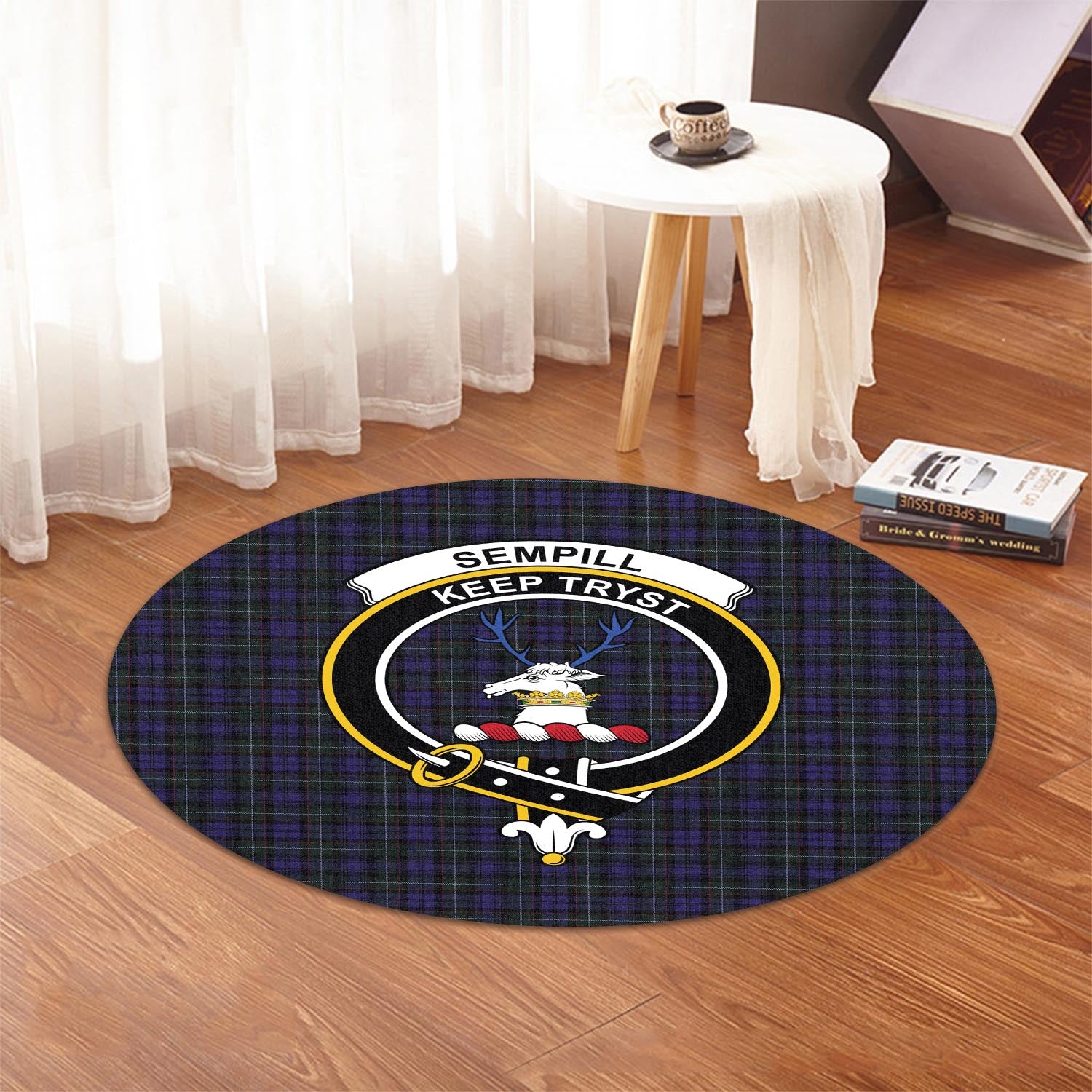 sempill-tartan-round-rug-with-family-crest