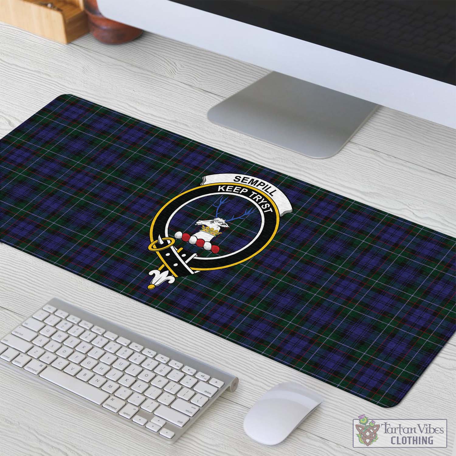 Tartan Vibes Clothing Sempill Tartan Mouse Pad with Family Crest