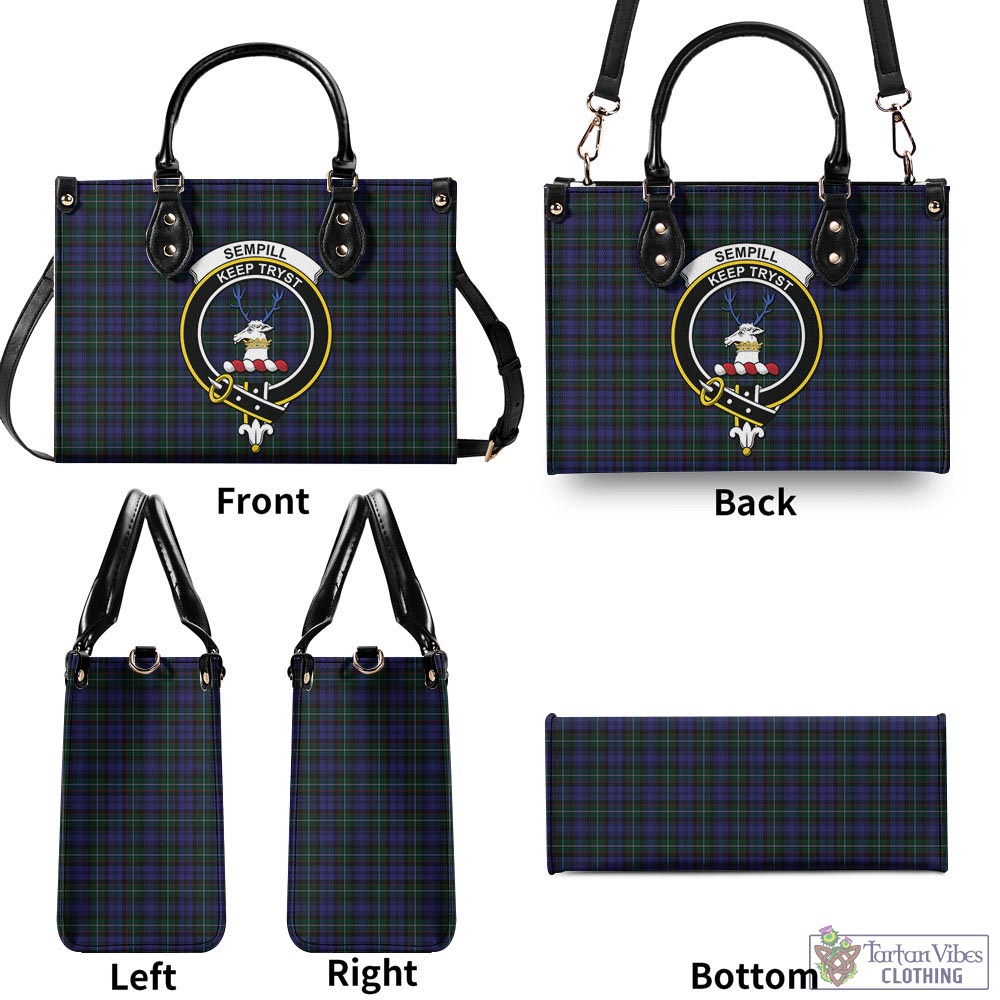 Tartan Vibes Clothing Sempill Tartan Luxury Leather Handbags with Family Crest