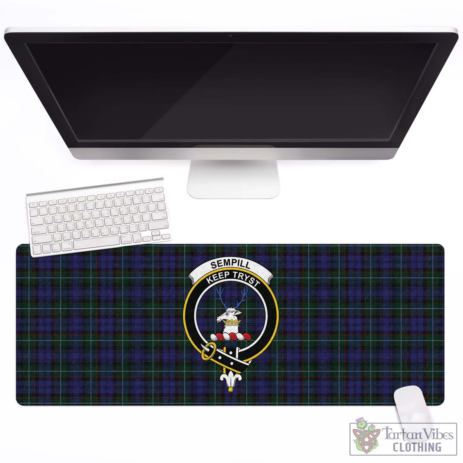Tartan Vibes Clothing Sempill Tartan Mouse Pad with Family Crest