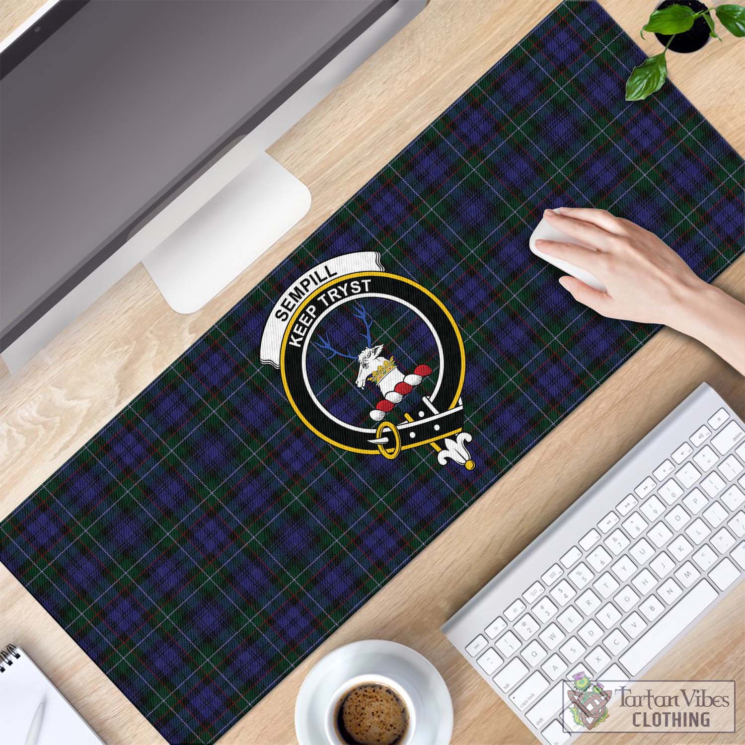 Tartan Vibes Clothing Sempill Tartan Mouse Pad with Family Crest
