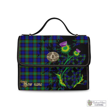 Sempill Modern Tartan Waterproof Canvas Bag with Scotland Map and Thistle Celtic Accents