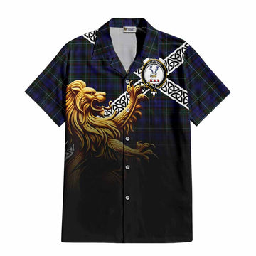Sempill (Semple) Crest Tartan Hawaiian Shirt with Golden Lion Emblem Celtic Style