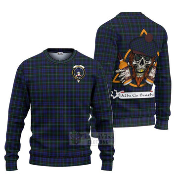 Tartan Vibes Clothing Sempill (Semple) Tartan Knitted Sweater with Family Crest and Bearded Skull Holding Bottles of Whiskey