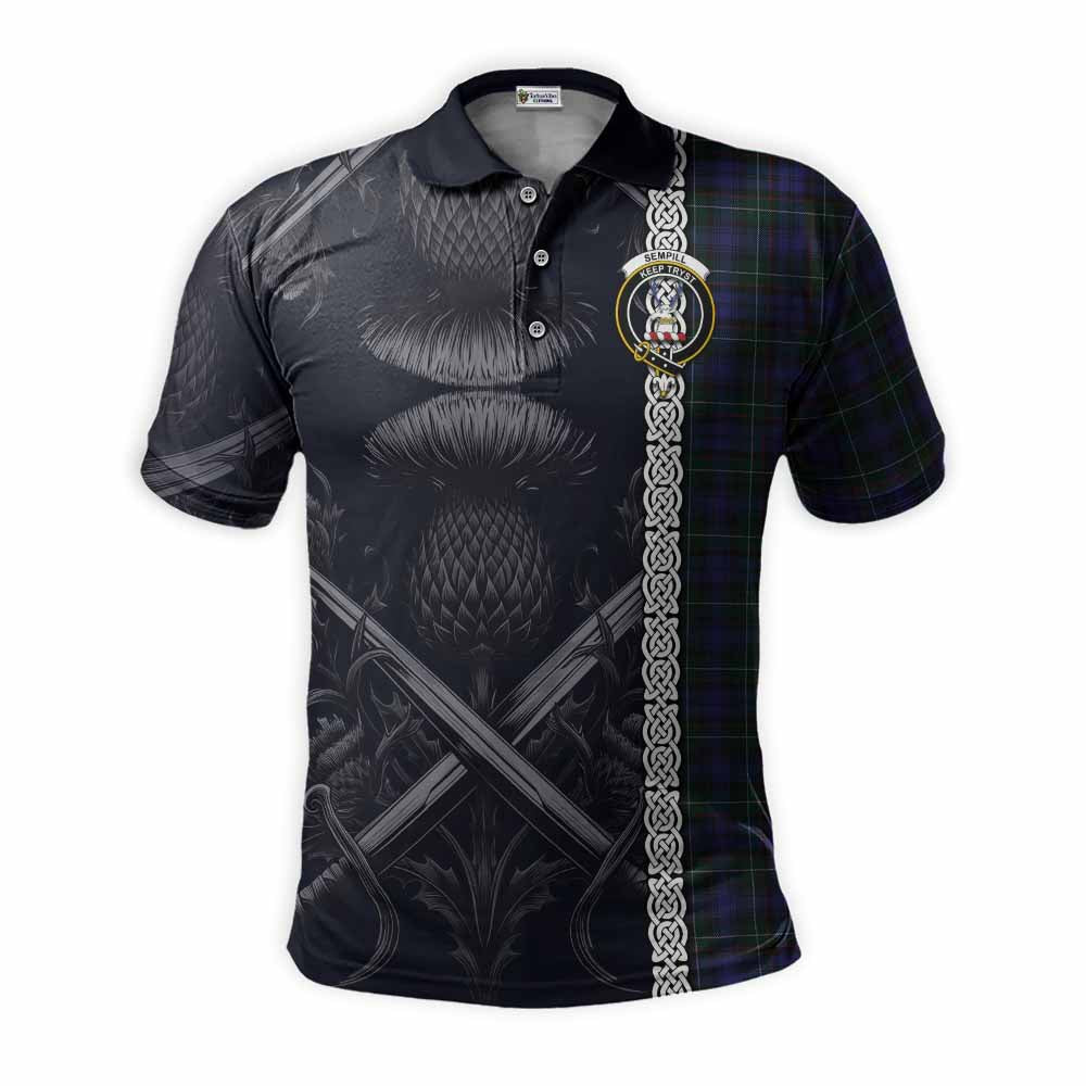 Tartan Vibes Clothing Sempill (Semple) Tartan Polo Shirt with Family Crest Cross Sword Thistle Celtic Vibes