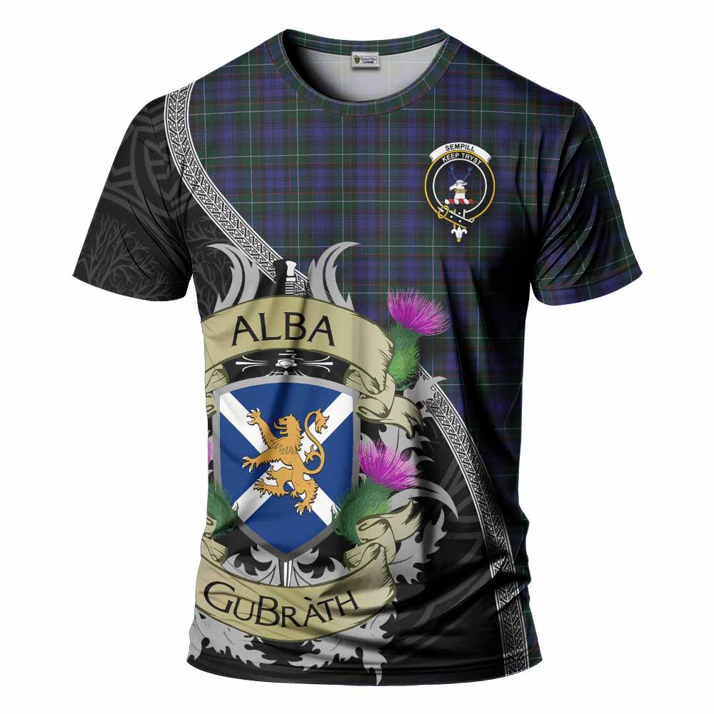 Tartan Vibes Clothing Sempill (Semple) Tartan Family Crest T-Shirt Lion Rampant Royal Thistle Shield Celtic Inspired