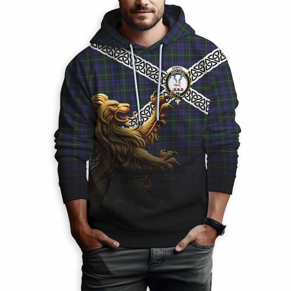 Tartan Vibes Clothing Sempill (Semple) Crest Tartan Hoodie with Golden Lion Emblem Celtic Style