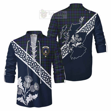 Tartan Vibes Clothing Sempill (Semple) Tartan Ghillie Kilt Shirt Featuring Thistle and Scotland Map