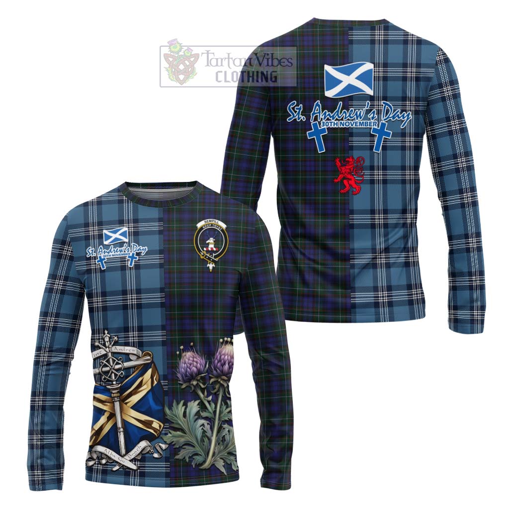 Tartan Vibes Clothing Sempill (Semple) Tartan Long Sleeve T-Shirt Happy St. Andrew's Day Half Tartan Style