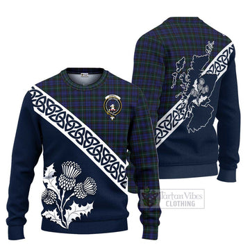 Tartan Vibes Clothing Sempill (Semple) Tartan Knitted Sweater Featuring Thistle and Scotland Map
