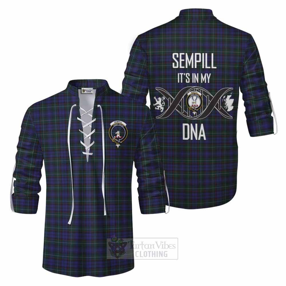 Tartan Vibes Clothing Sempill (Semple) Tartan Ghillie Kilt Shirt with Family Crest DNA In Me Style