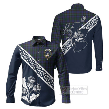 Tartan Vibes Clothing Sempill (Semple) Tartan Long Sleeve Button Shirt Featuring Thistle and Scotland Map