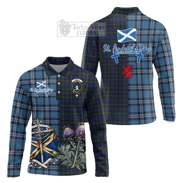 Tartan Vibes Clothing Sempill (Semple) Tartan Long Sleeve Polo Shirt Happy St. Andrew's Day Half Tartan Style