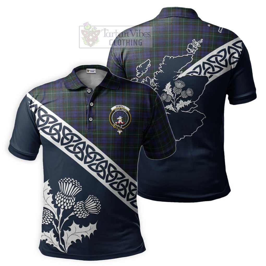 Sempill (Semple) Tartan Polo Shirt Featuring Thistle and Scotland Map
