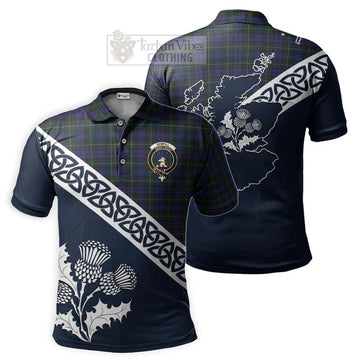 Sempill (Semple) Tartan Polo Shirt Featuring Thistle and Scotland Map
