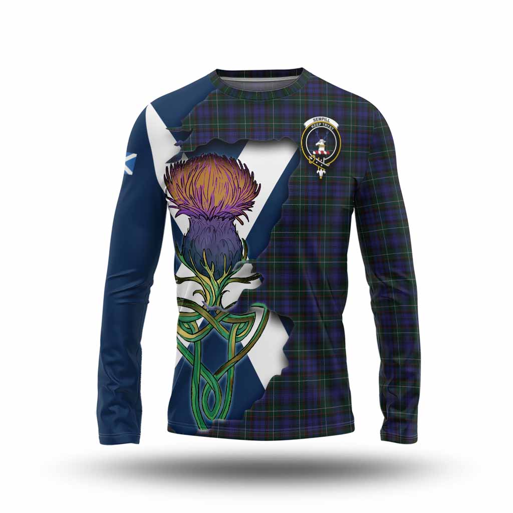 Tartan Vibes Clothing Sempill (Semple) Tartan Family Crest Long Sleeve T-Shirt Scottish Thistle Celtic Inspired