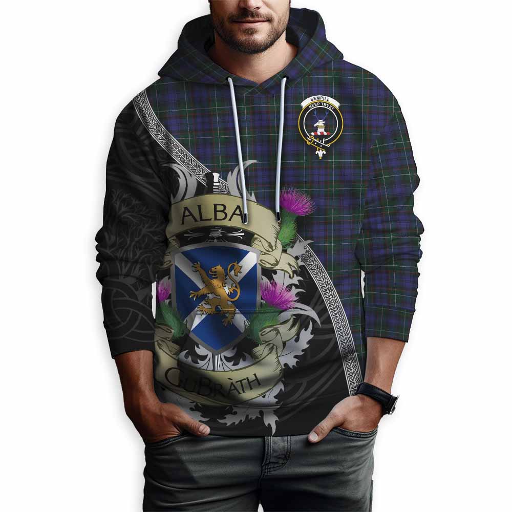 Tartan Vibes Clothing Sempill (Semple) Tartan Family Crest Hoodie Lion Rampant Royal Thistle Shield Celtic Inspired