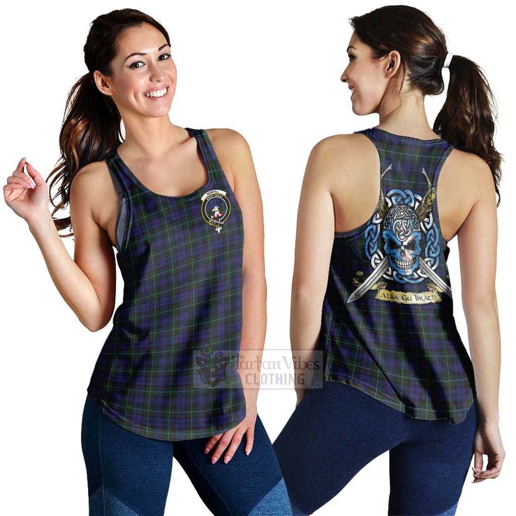 Tartan Vibes Clothing Sempill (Semple) Tartan Women's Racerback Tanks with Family Crest Celtic Skull Style