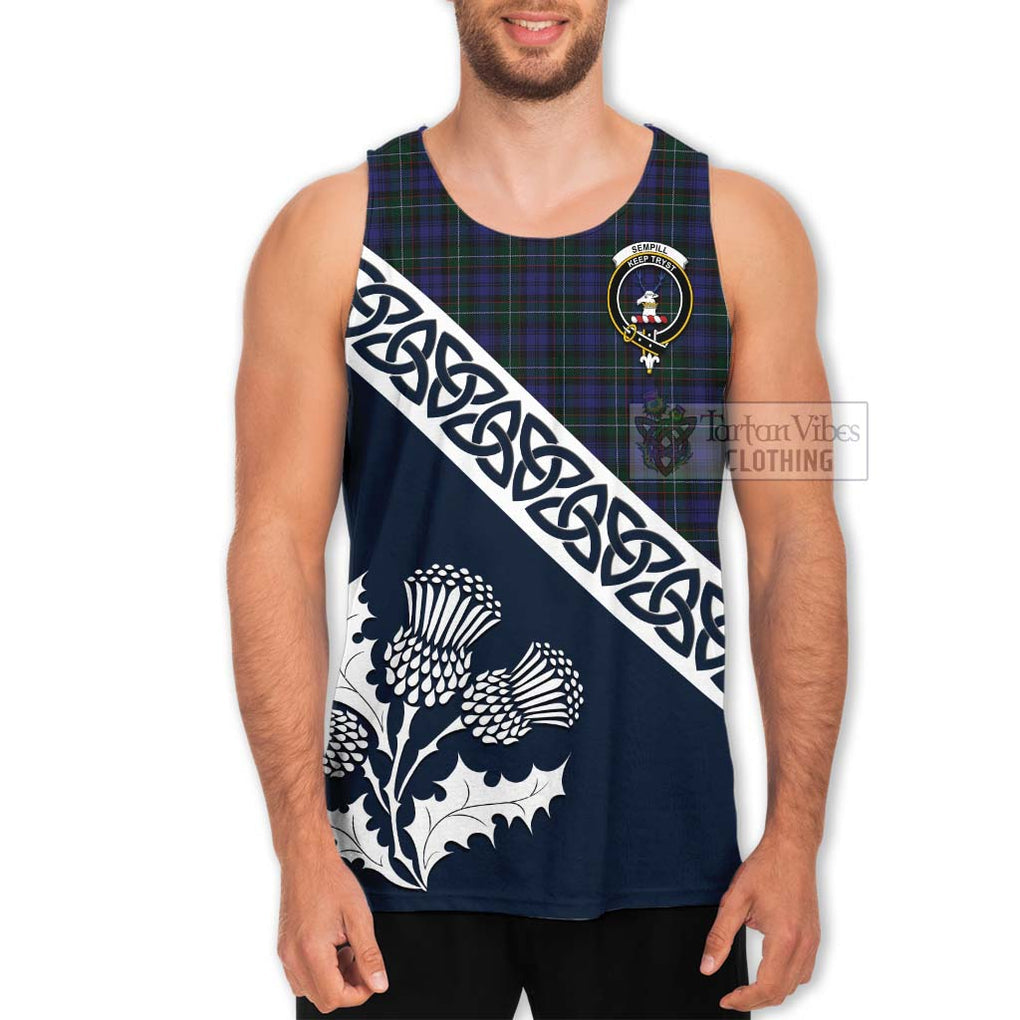 Tartan Vibes Clothing Sempill (Semple) Tartan Men's Tank Top Featuring Thistle and Scotland Map