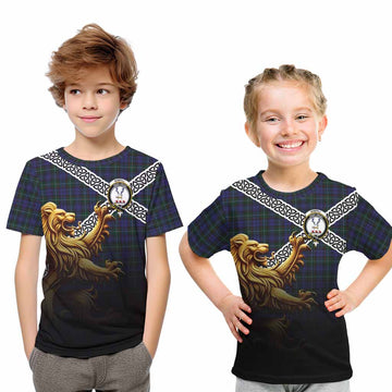 Sempill (Semple) Crest Tartan Kid T-Shirt with Golden Lion Emblem Celtic Style