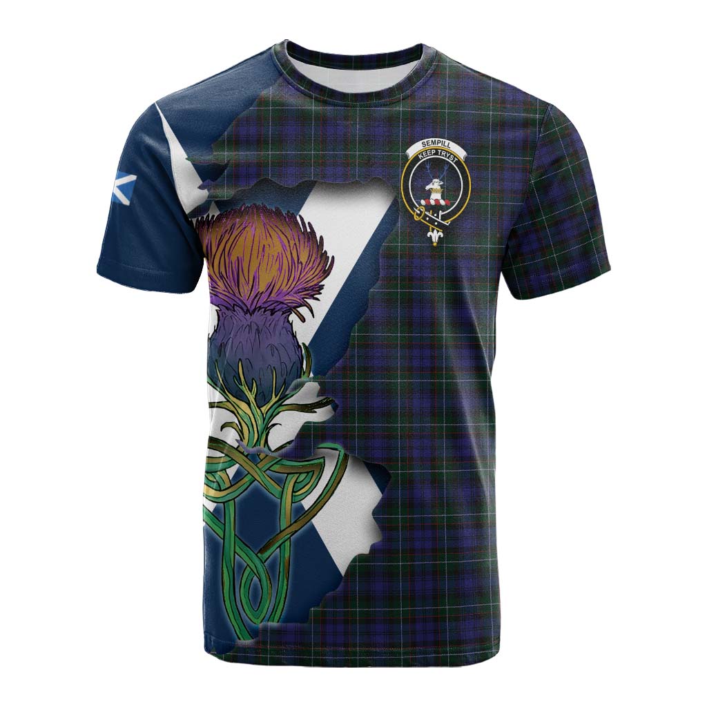 Tartan Vibes Clothing Sempill (Semple) Tartan Family Crest Cotton T-shirt Scottish Thistle Celtic Inspired
