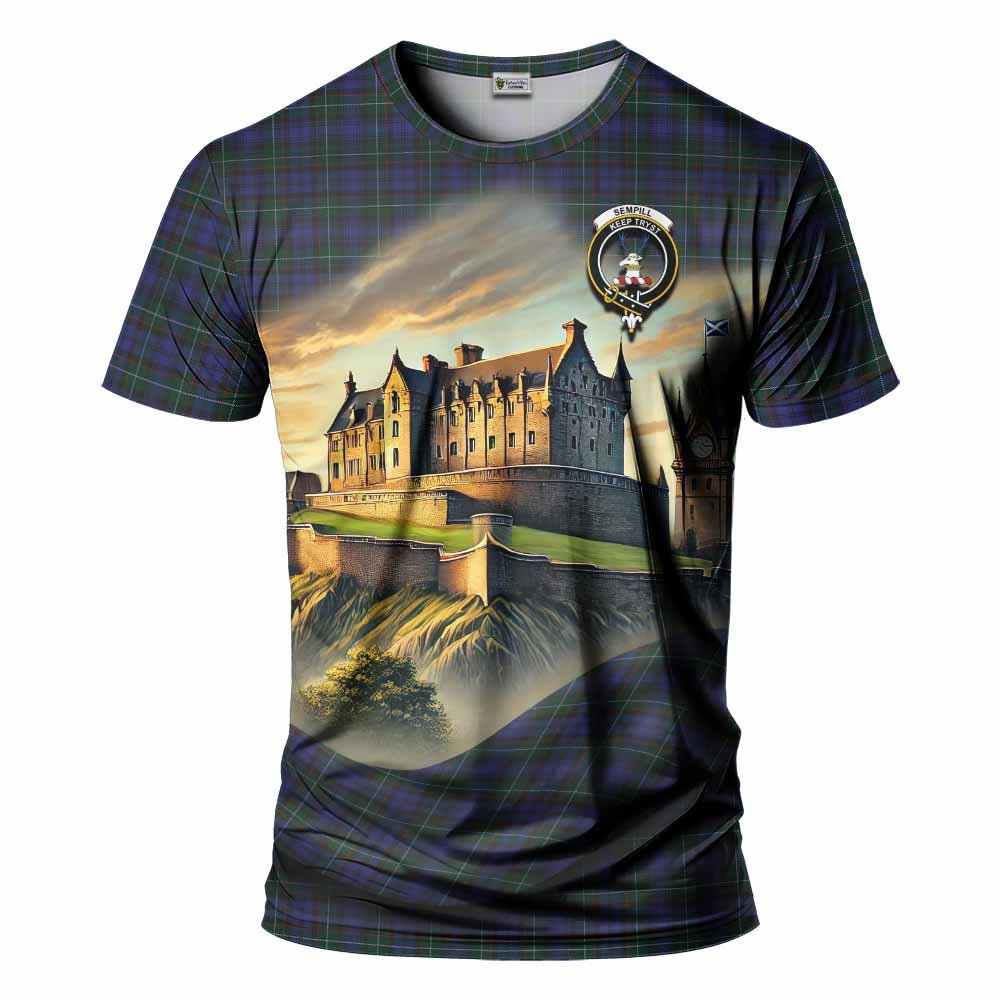 Tartan Vibes Clothing Sempill (Semple) Tartan Family Crest T-Shirt with Scottish Ancient Castle Stype