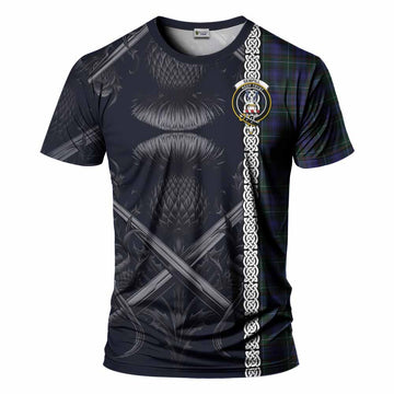 Tartan Vibes Clothing Sempill (Semple) Tartan T-Shirt with Family Crest Cross Sword Thistle Celtic Vibes